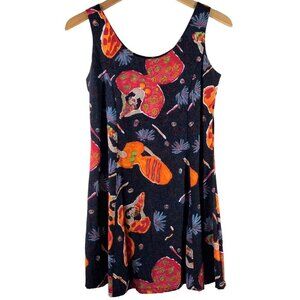 Vintage BIG HED DESIGNS Black/Multicolor FUNKY LADY Print Rayon Dress Size XS